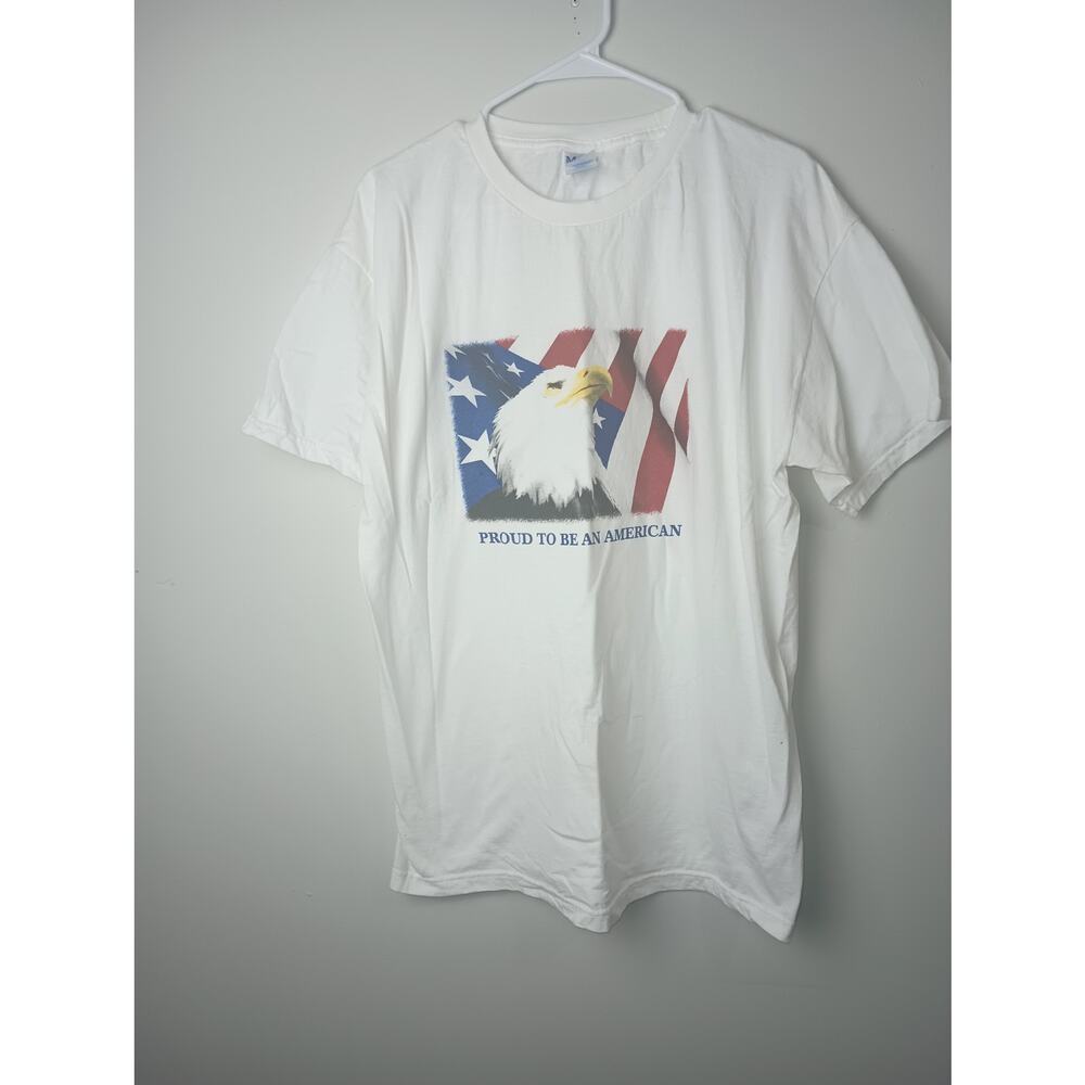 Vintage Proud to be an American T-Shirt Men's Size Large 90s Eagle Flag‎ White